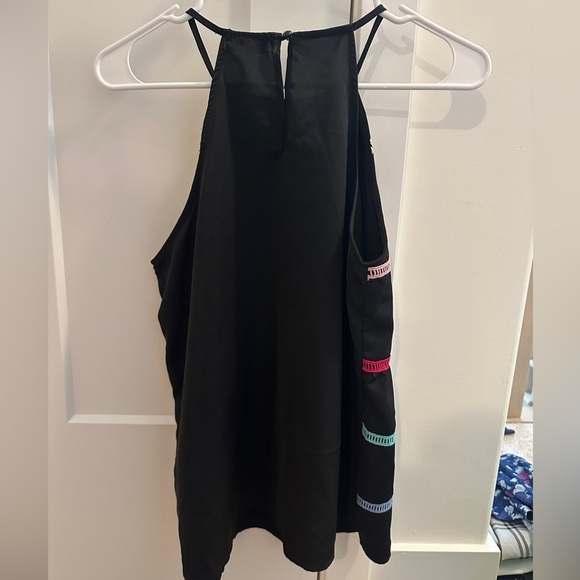 Yacun Women’s Black High Neck Colourful Stripe Peplum Tank Top Size Small - Picture 6 of 10